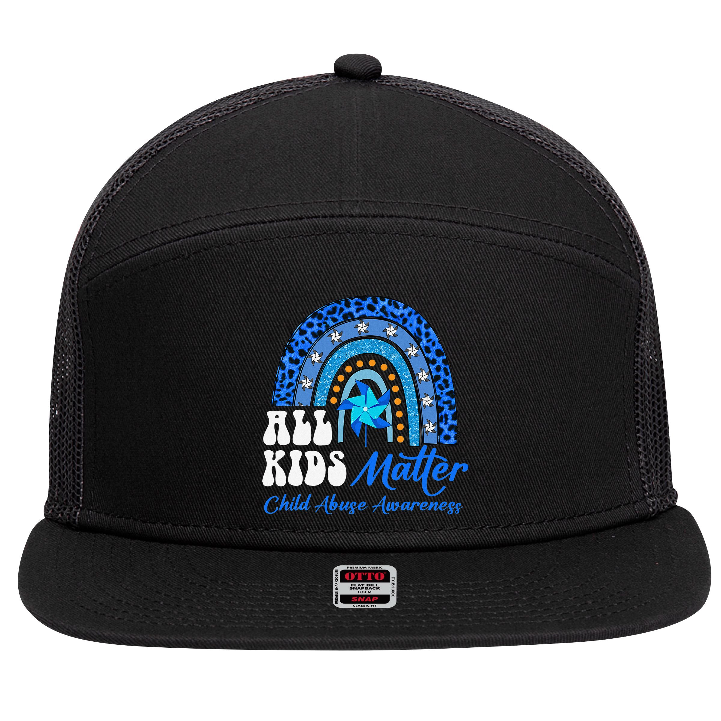 I'm Their Voice Pinwheel Child Abuse Prevention Awareness 7 Panel Mesh Trucker Snapback Hat