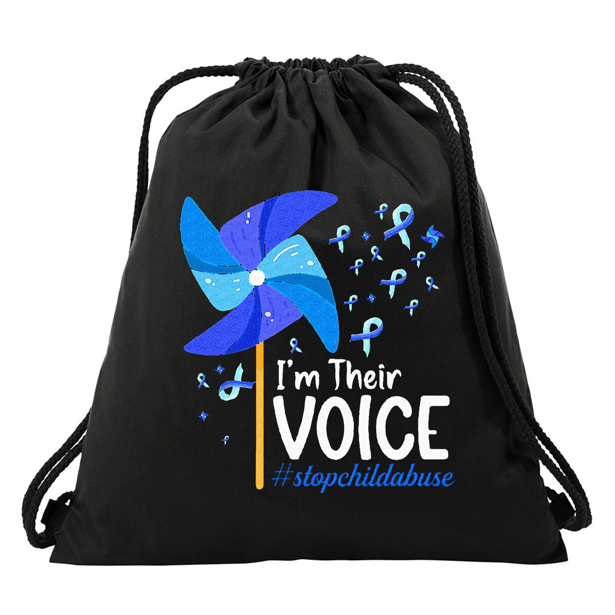 Im Their Voice Pinwheel Child Abuse Prevention Awareness Drawstring Bag
