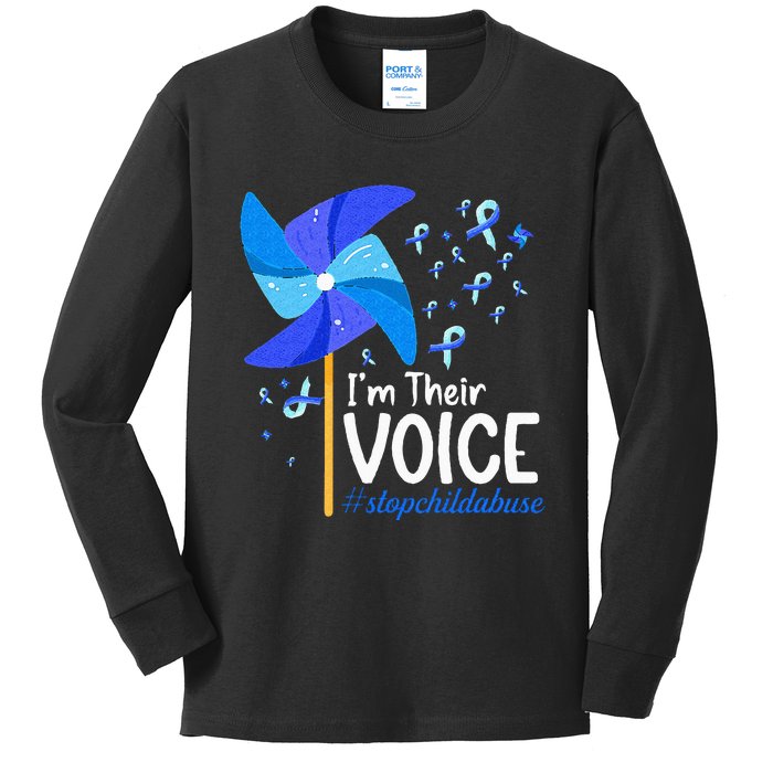 Im Their Voice Pinwheel Child Abuse Prevention Awareness Kids Long Sleeve Shirt