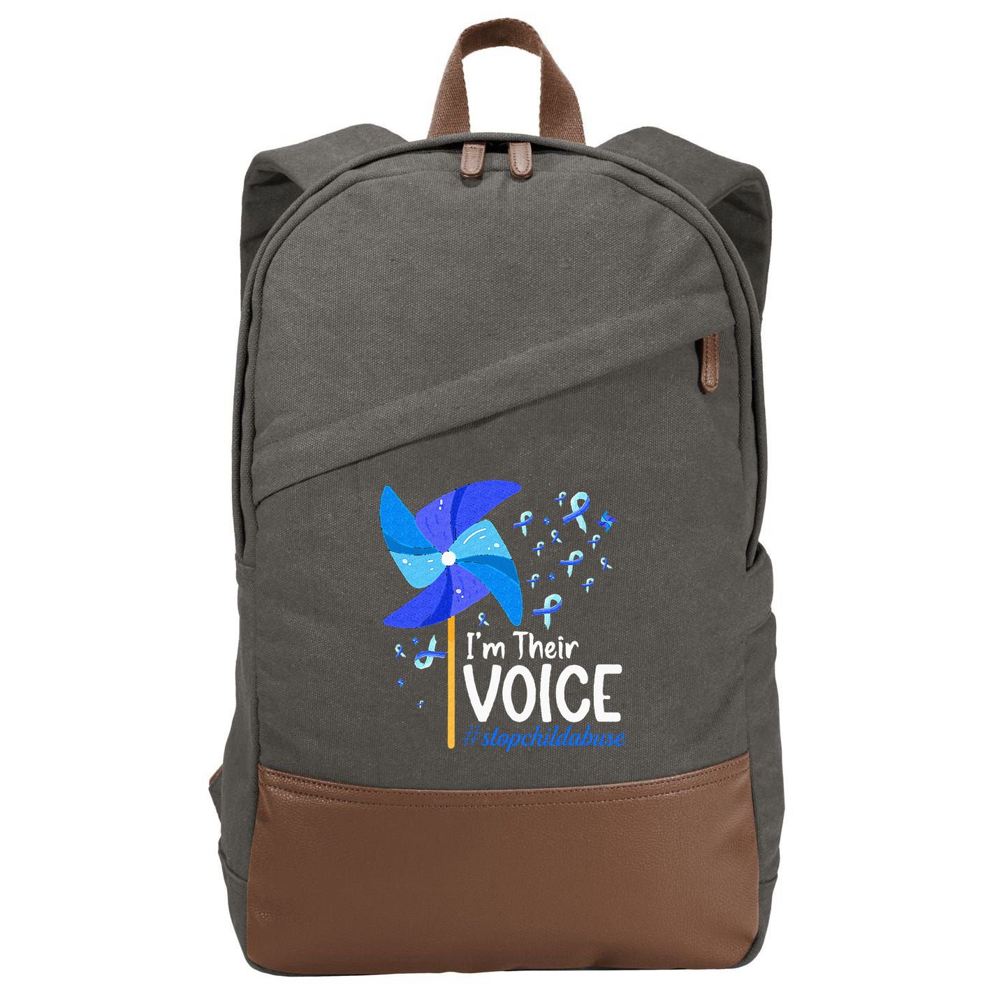 Im Their Voice Pinwheel Child Abuse Prevention Awareness Cotton Canvas Backpack