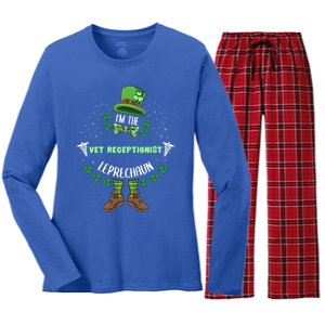 Im The Vet Receptionist Leprechaun St Patricks Day Gift Women's Long Sleeve Flannel Pajama Set 