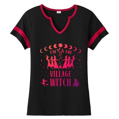 Im The Village Witch Costume Halloween Quote Art Gift Ladies Halftime Notch Neck Tee