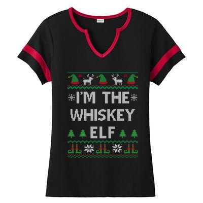 IM The Whiskey Elf Funny Whisky Lover Ugly Christmas Pajama Gift Ladies Halftime Notch Neck Tee