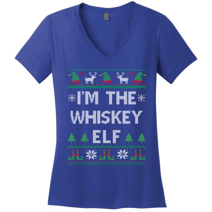 IM The Whiskey Elf Funny Whisky Lover Ugly Christmas Pajama Gift Women's V-Neck T-Shirt