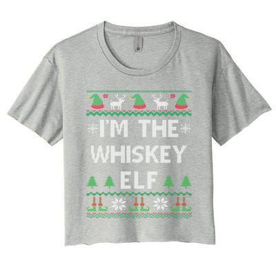 IM The Whiskey Elf Funny Whisky Lover Ugly Christmas Pajama Gift Women's Crop Top Tee