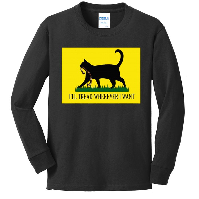 ILl Tread Wherever I Want Childless Cat Lady For Kamala Kids Long Sleeve Shirt