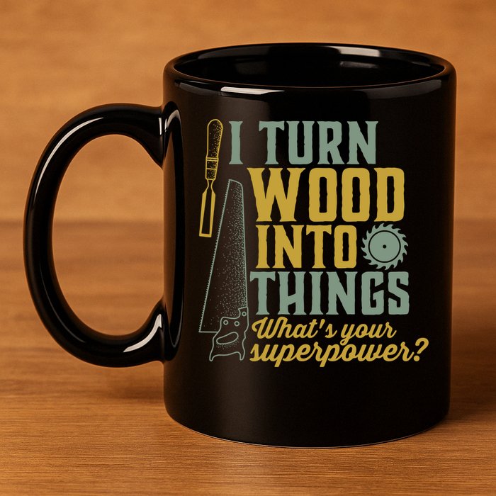 I Turn Wood Into Things Funny Woodworker Carpenter Gift 11oz C Handle Ceramic Mug