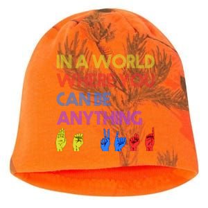 In The World Where You Can Be Anything Be Kind Sign Language Cool Gift Kati - Camo Knit Beanie