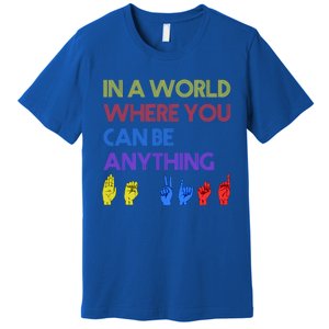 In The World Where You Can Be Anything Be Kind Sign Language Cool Gift Premium T-Shirt