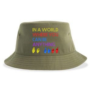 In The World Where You Can Be Anything Be Kind Sign Language Cool Gift Sustainable Bucket Hat