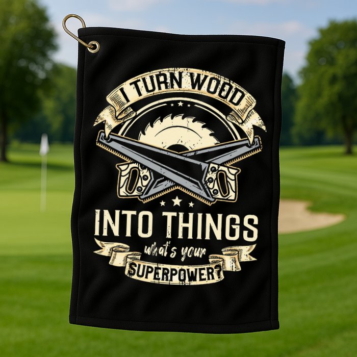 I Turn wood into things what's your superpower carpenter Golf Towel