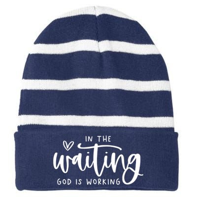 In The Waiting God Is Working Christian Easter Day Striped Beanie with Solid Band