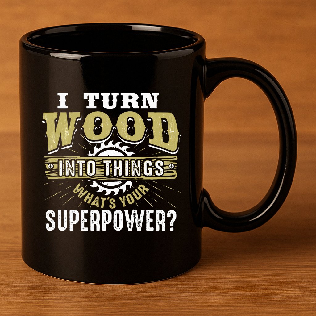 I Turn Wood into Things Superpower  Woodworking  11oz C Handle Ceramic Mug