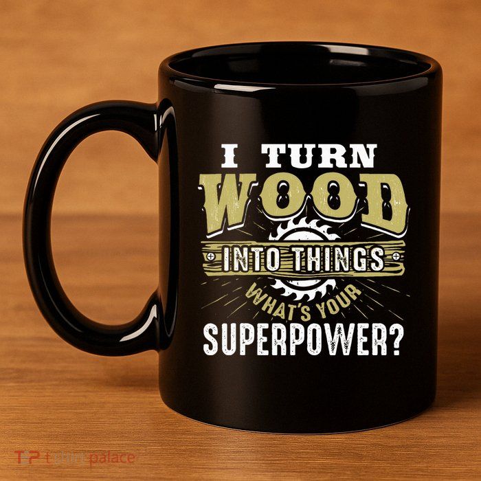 I Turn Wood into Things Superpower  Woodworking  11oz C Handle Ceramic Mug