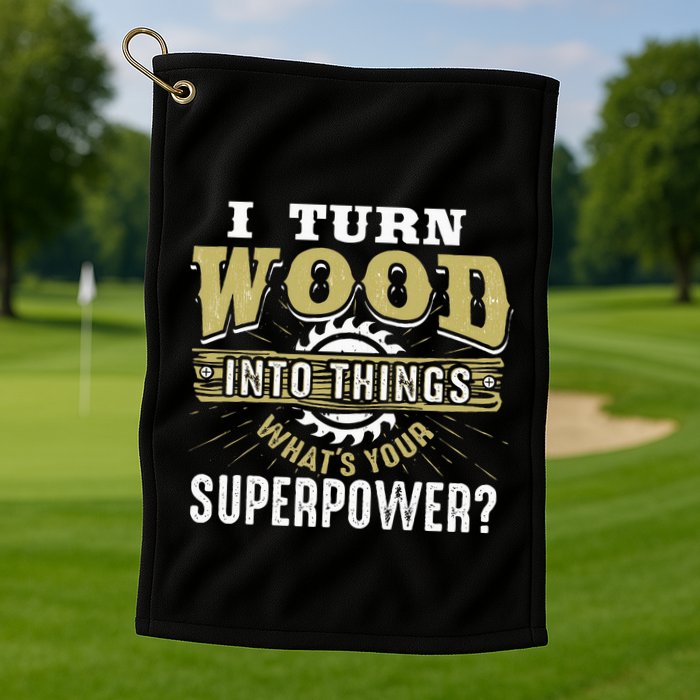 I Turn Wood into Things Superpower  Woodworking  Golf Towel