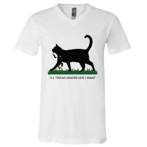 Ill Tread Wherever I Want Childless Cat Lady For Kamala V-Neck T-Shirt