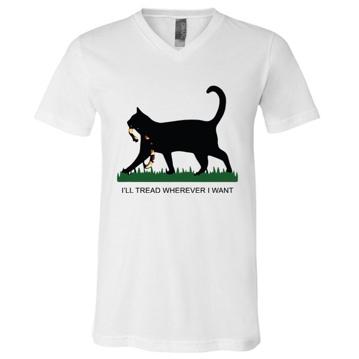 Ill Tread Wherever I Want Childless Cat Lady For Kamala V-Neck T-Shirt