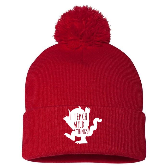 I Teach Wild Things Pom Pom 12in Knit Beanie