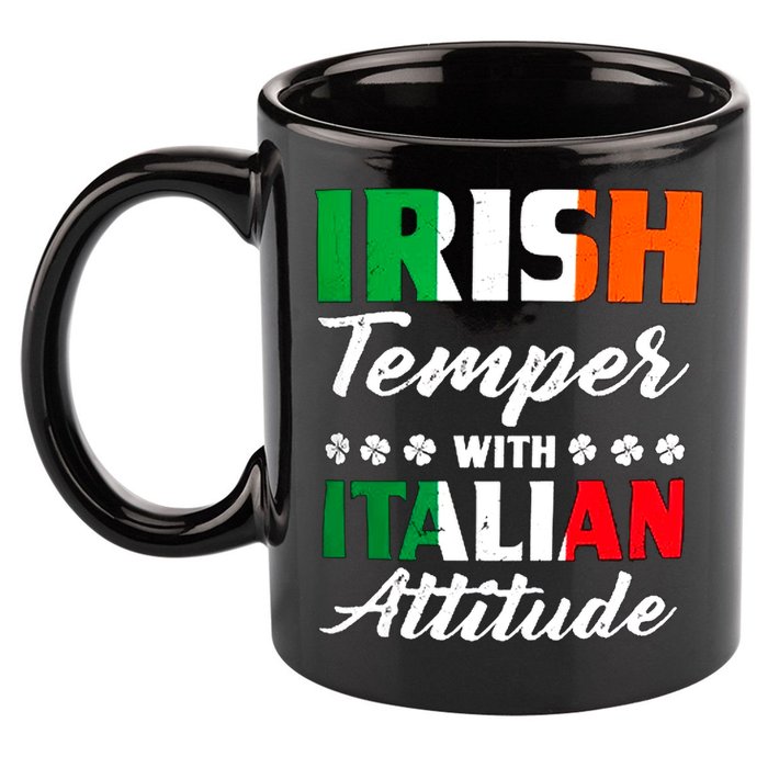 Irish Temper With Italian Attitude St Patrick 11oz C Handle Ceramic Mug