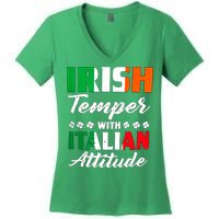 Irish Temper With Italian Attitude St Patrick Women's V-Neck T-Shirt