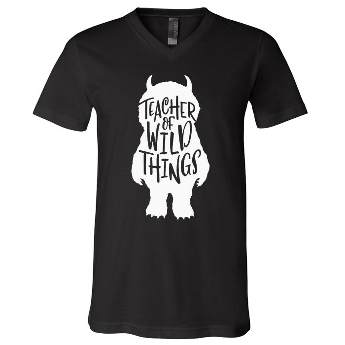 I Teach Wild Thing Teacher V-Neck T-Shirt