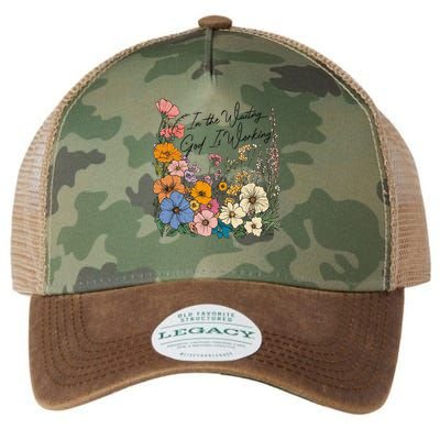 In The Waiting God Is Working Floral Wildflower Jesus Legacy Tie Dye Trucker Hat