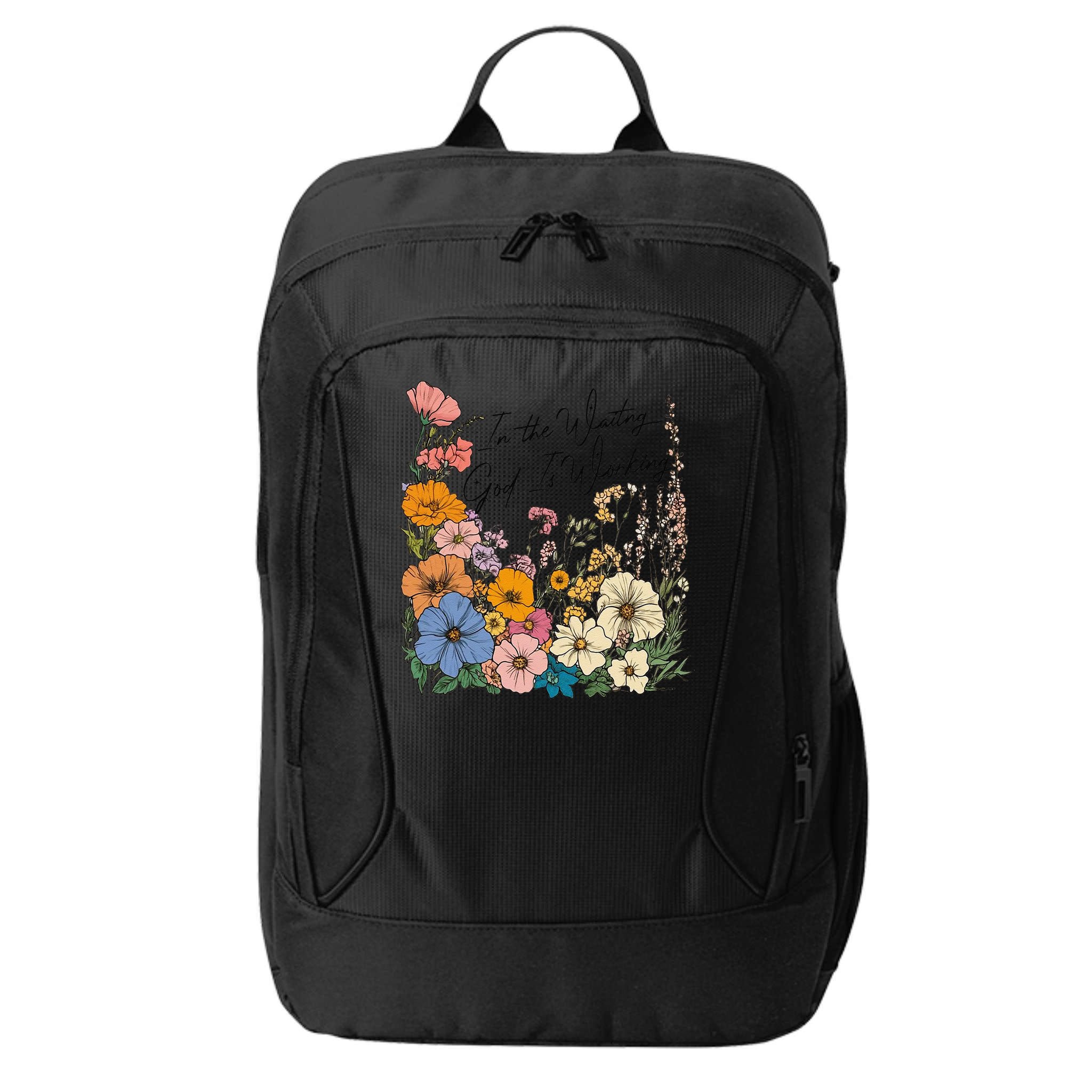 In The Waiting God Is Working Floral Wildflower Jesus City Backpack