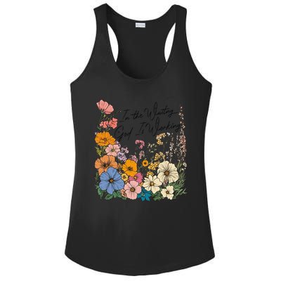 In The Waiting God Is Working Floral Wildflower Jesus Ladies PosiCharge Competitor Racerback Tank