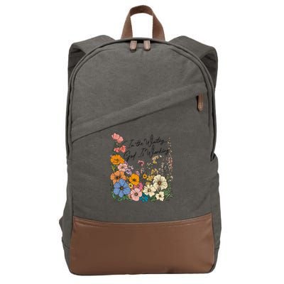 In The Waiting God Is Working Floral Wildflower Jesus Cotton Canvas Backpack
