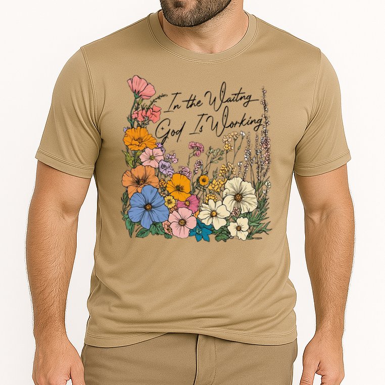 In The Waiting God Is Working Floral Wildflower Jesus Cooling Performance Crew T-Shirt