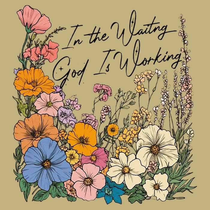 In The Waiting God Is Working Floral Wildflower Jesus Cooling Performance Crew T-Shirt