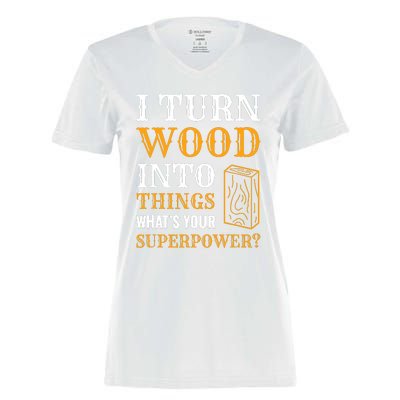 I Turn Wood Into Things Women's Momentum V-Neck T-Shirt