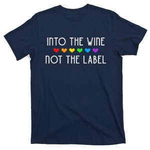 Into The Wine Not The Label LGBTQ+ Pride Rainbow Hearts T-Shirt