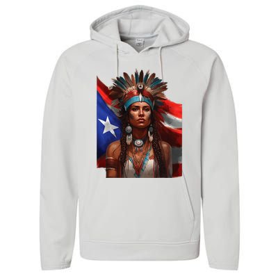 Indigenous Taino Woman Puerto Rican Flag Caribbean Performance Fleece Hoodie