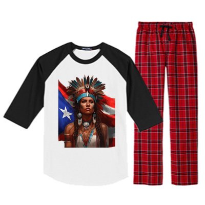 Indigenous Taino Woman Puerto Rican Flag Caribbean Raglan Sleeve Pajama Set