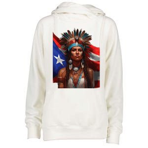 Indigenous Taino Woman Puerto Rican Flag Caribbean Womens Funnel Neck Pullover Hood