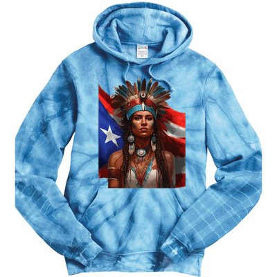 Indigenous Taino Woman Puerto Rican Flag Caribbean Tie Dye Hoodie