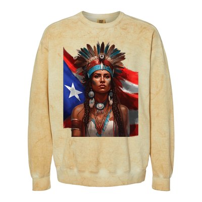 Indigenous Taino Woman Puerto Rican Flag Caribbean Colorblast Crewneck Sweatshirt