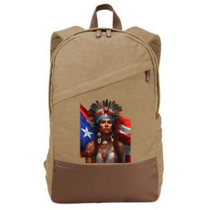 Indigenous Taino Woman Puerto Rican Flag Caribbean Cotton Canvas Backpack