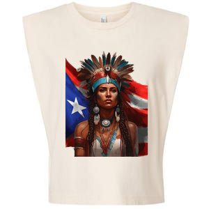 Indigenous Taino Woman Puerto Rican Flag Caribbean Garment-Dyed Women's Muscle Tee