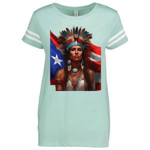 Indigenous Taino Woman Puerto Rican Flag Caribbean Enza Ladies Jersey Football T-Shirt