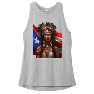 Indigenous Taino Woman Puerto Rican Flag Caribbean Ladies PosiCharge Tri-Blend Wicking Tank