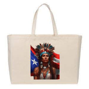 Indigenous Taino Woman Puerto Rican Flag Caribbean Cotton Canvas Jumbo Tote