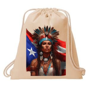 Indigenous Taino Woman Puerto Rican Flag Caribbean Drawstring Bag