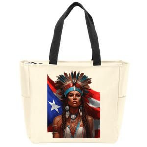 Indigenous Taino Woman Puerto Rican Flag Caribbean Zip Tote Bag