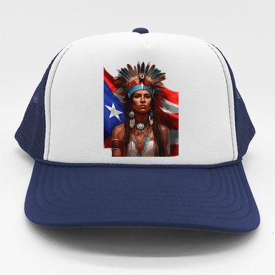 Indigenous Taino Woman Puerto Rican Flag Caribbean Trucker Hat