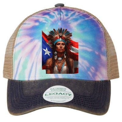 Indigenous Taino Woman Puerto Rican Flag Caribbean Legacy Tie Dye Trucker Hat