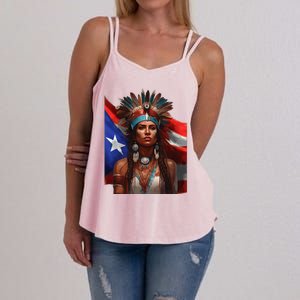 Indigenous Taino Woman Puerto Rican Flag Caribbean Women's Strappy Tank