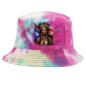 Indigenous Taino Woman Puerto Rican Flag Caribbean Tie-Dyed Bucket Hat