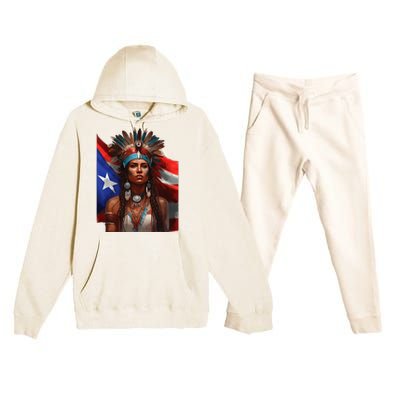 Indigenous Taino Woman Puerto Rican Flag Caribbean Premium Hooded Sweatsuit Set